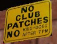 NO KIDS-DOGS AFTER 7 PM, sign at the Greasy Chopper..