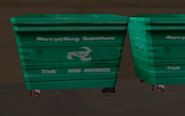 Biohazard marked dumpsters.