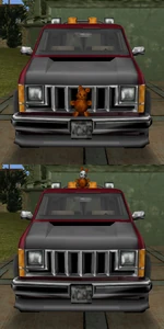 Сравнение двух вариантов Gang Burrito в Grand Theft Auto: Vice City с плюшевыми мишками. У плюшевого мишки на крыше можно заметить хоккейную маску