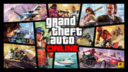 Artwork de Grand Theft Auto Online com vários Jogadores na capa.