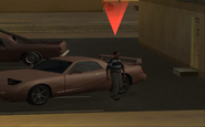 T-Bone Mendez sortant de sa ZR-350 à Angel Pine durant la mission dans GTA San Andreas.