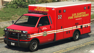 Vue avant d’une Ambulance du L.S.F.D. dans GTA V.