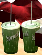 Des gobelets Sprunk dans un restaurant.