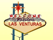 Panneau de bienvenue à l'arrivée sur l'autoroute au nord-ouest de Las Venturas.