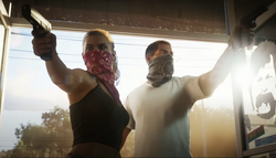 Lucia et son complice braquant un commerce dans le premier trailer.