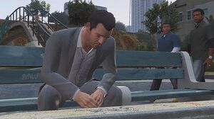 Franklin and Lamar-(GTA V)-Michael on a bench