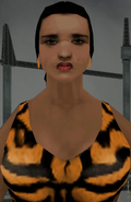 Maria Latore, em sua roupa de pele de oncinha, em GTA: Liberty City Stories.