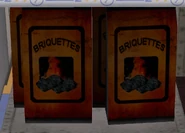 Sacos de briquetes de carvão.