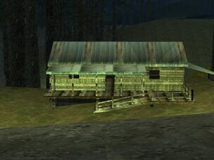 Shady cabin in the woods