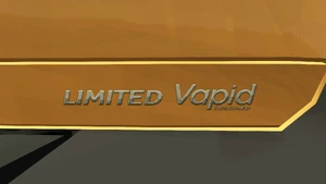 Надпись «Limited Vapid Desgined» на задней части Cabby, производимого компанией Schyster, но основанного на Minivan производства компании Vapid