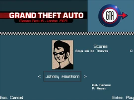 Джонни Хоторн в меню выбора персонажа (GTA London 1969, ПК-версия)