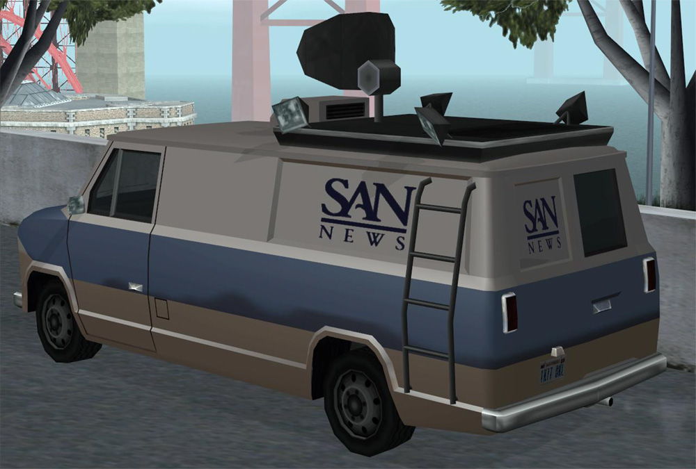 Гта 5 фургон с эмблемой. Newsvan GTA San Andreas. ГТА Сан андреас фургон. ГТА Сан андреас News van. Фургон из ГТА Сан андреас.