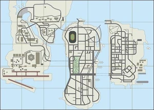 De map van Liberty City in GTA Liberty City Stories.