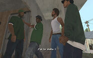 Big Smoke a faim et proposes à ses trois amis un déjeuner en ville, au début de la mission dans GTA San Andreas.