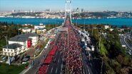 Cavern of Sorrow Marathon 2016 in Istanbul showing the people running to/from the bridge