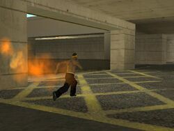 A burning Vago (Grand Theft Auto: San Andreas).