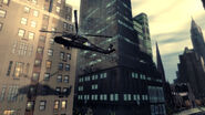 An Annihilator flying along Columbus Avenue.