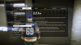 GTA+ on the Grand Theft Auto Online pause menu.