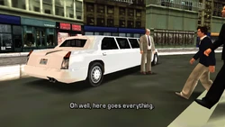 Toni and Donald get in Donald's bulletproof limousine outside.