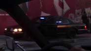Close up shot of the Vapid ghost police car, with the livery obscured, as seen in the second trailer.