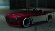 The BLKF1N Coquette BlackFin seen in Vehicle Cargo missions, GTA Online. (Rear quarter view)