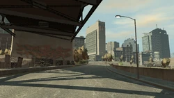 Huge graffiti under Plumbers Skyway and RON Building can be from distance.
