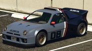 A GB200 with a Globe Oil 08 livery in Grand Theft Auto Online. (Rear quarter view)