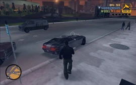 Claude running back to his vehicle.
