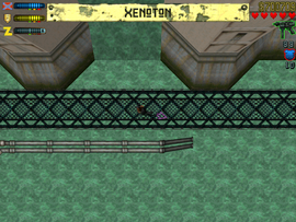 Crossing the platform bridge.
