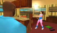 Vic watching Louise Cassidy-Williams as she exercising in her trailer.