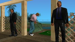 The Unnamed Property Developer playing golf at the Leaf Links Golf Club during the mission Four Iron.