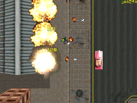 After taking Grandpa to the front of the warehouse, he uses the explosives to blow up Nemesis' hideout.