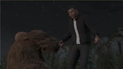 Franklin confronting the Sasquatch.