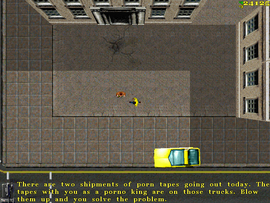 Bongo tells the protagonist that there are two shipments of porn tapes in Lewd Lorries around town. A Rocket Launcher is provided to the protagonist from a crate.