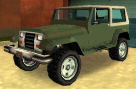 A military Mesa Grande in the Fort Baxter Air Base, GTA Vice City Stories (Rear quarter view, without top or rollbar).