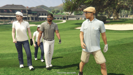 Introducing Franklin and the players to Dr. Dre at the golf course.
