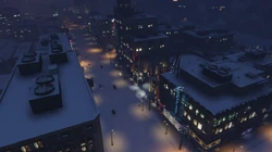 Vinewood Boulevard during snow at night.