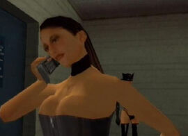 Millie Perkins in the sex shop trying on her sex suit.