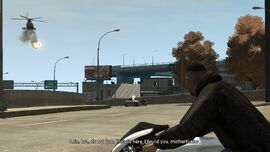 Yusuf Amir arrives in his gold-plated Buzzard to assist Luis on his way to the airport