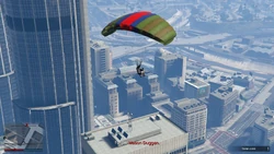 Following the helicopter with the parachute