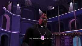 Carl arrives and is greeted by Jizzy.