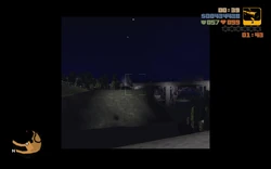 Claude firing the first shot at Catalina's helicopter.