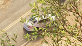 The rear of the sedan in a screenshot of Mount Kalaga National Park.