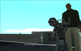 Carl must use a mounted minigun to take out the attacking planes.