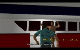 Tommy arrives at Cortez's yacht in Ocean Bay Marina, Ocean Beach and is greeted by a hasty Cortez, who tells Tommy that due to several reasons, he must quickly leave Vice City.