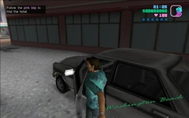 Tommy getting into Ken's Admiral to drive to his hotel.