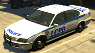 The slick-top Police Patrol in Grand Theft Auto IV. (Rear quarter view)