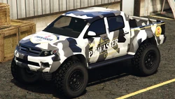 An Everon with the Pißwasser Camo livery in Grand Theft Auto Online. (Rear quarter view)