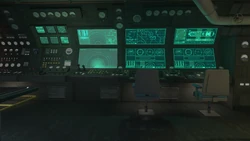 Sonar display (left) and Missile control stations (right)