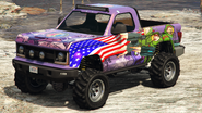 A Riata with the Space Cadet livery in Grand Theft Auto Online. (Rear quarter view)